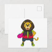 Leeuw als schaatser met skateboard briefkaart (Voorkant / Achterkant)