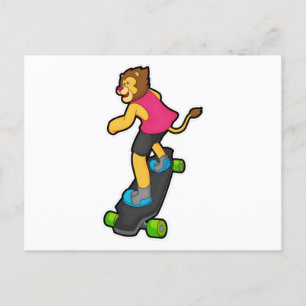 Leeuw als skateboarder met skateboard briefkaart