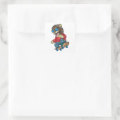 Leeuw als Skater met skateboard Vierkante Sticker (Tas)