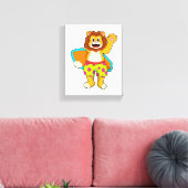 Leeuw als Surfer met surfboard Canvas Afdruk (Insitu (Woonkamer))