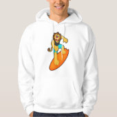 Leeuw als Surfer met surfboard Hoodie (Voorkant)