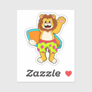 Leeuw als Surfer met surfboard Sticker