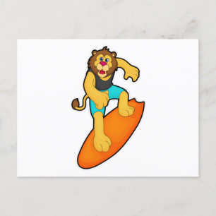 Leeuw als surfer met surfplank briefkaart