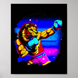 Leeuw Boksen Cool Grappige Leeuw Boksen Boxer Poster