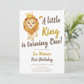 Leeuw eerste verjaardag uitnodiging (Staand voorkant)