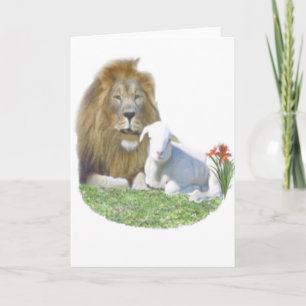 Leeuw en de Christelijke geschenken voor lammeren Feestdagen Kaart