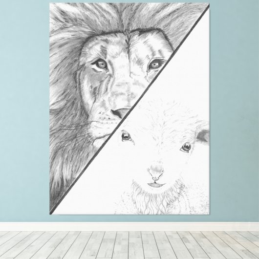 Leeuw en het lam canvas (Insitu (Houten vloer))