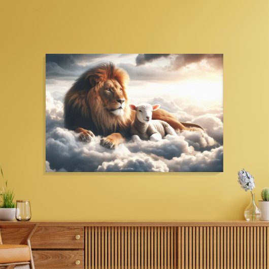 Leeuw en Lam Canvas Kunst (Insitu (Woonkamer))