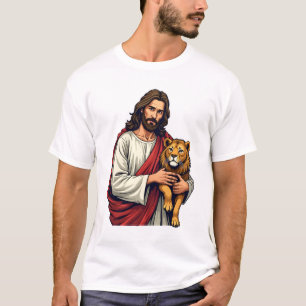 Leeuw En Lam Jezus Gegraveerd Trouwe T-shirt 2