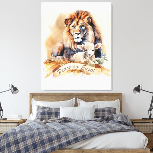 Leeuw en Lam Kerstbord Canvas Afdruk (Insitu (Slaapkamer))