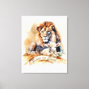 Leeuw en Lam Kerstbord Canvas Afdruk