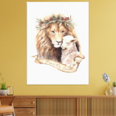 Leeuw en Lam Kerstbord Canvas Afdruk (Insitu (Woonkamer))