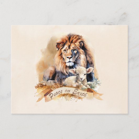 Leeuw en Lam Kerstkaarten Briefkaart (Voorkant)