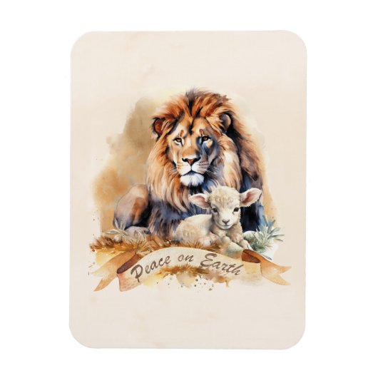 Leeuw en Lam Kerstkaarten Magneet (Verticaal)