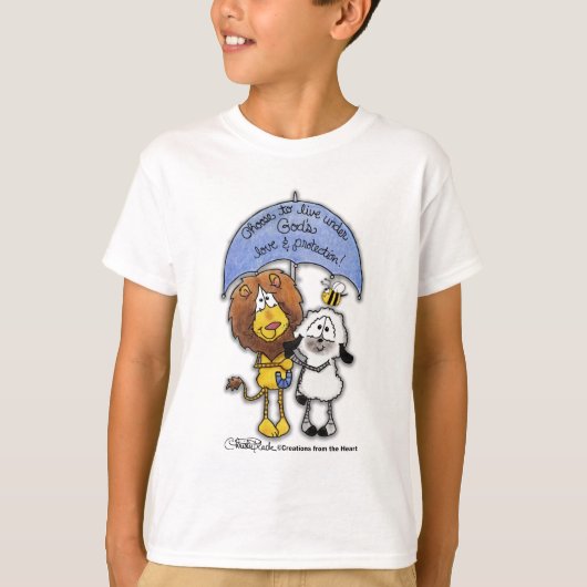 Leeuw en Lam Onder Paraplu T-shirt (Voorkant)