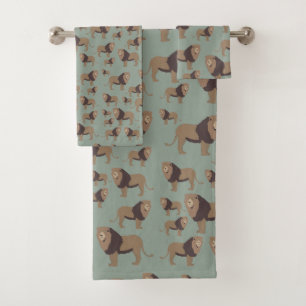 Leeuw Exotisch Dier Patroon Sage Groen Bad Handdoek