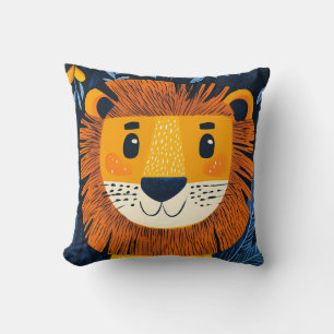 Leeuw Geel Oranje Blauw Kinderen Safari Kinderkame Kussen