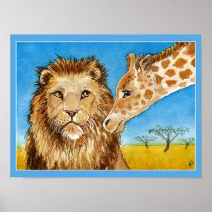 Leeuw, Giraffe, poster van Afrikaanse dieren