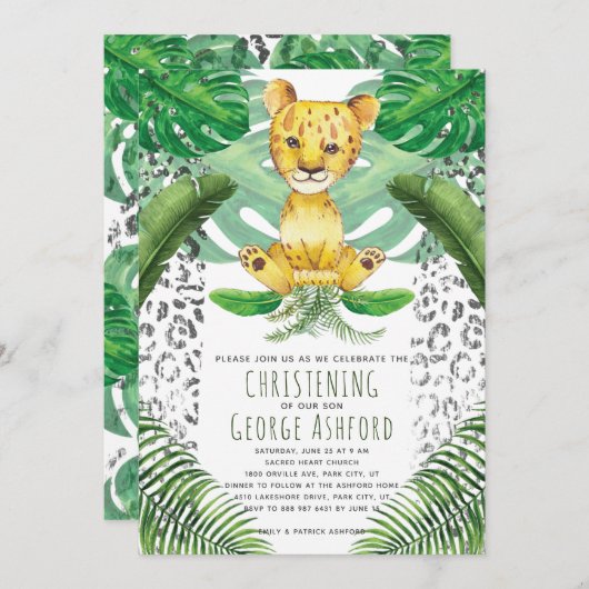 Leeuw Illustratie Safari Doopfeest Kaart (Voorkant / Achterkant)