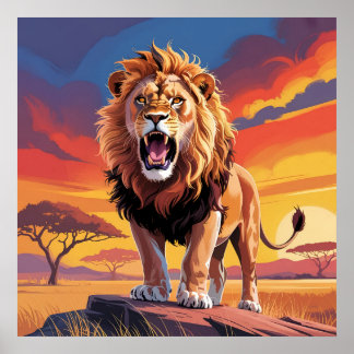 Leeuw in de wildernis poster