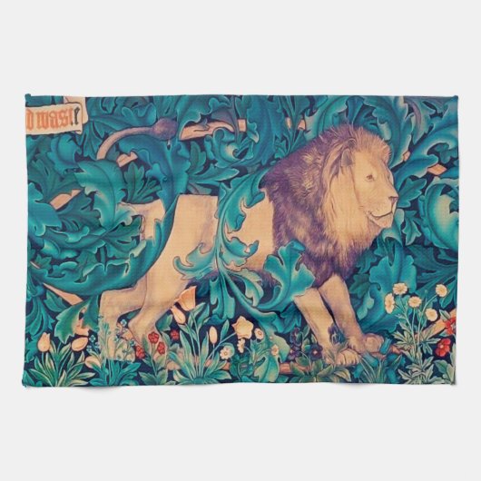 Leeuw in het bos, William Morris Kitchen Towel Theedoek (Horizontaal)
