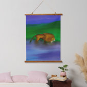 Leeuw in het water hangend wandkleed (Slaapkamer)