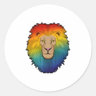 Leeuw in regenboogkleuren ronde sticker