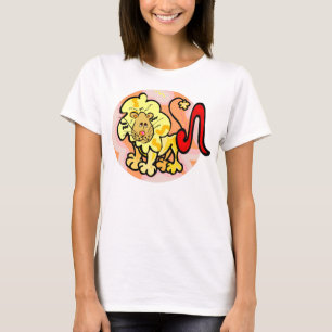 Leeuw in stijl uit de jaren 70 met symbool t-shirt