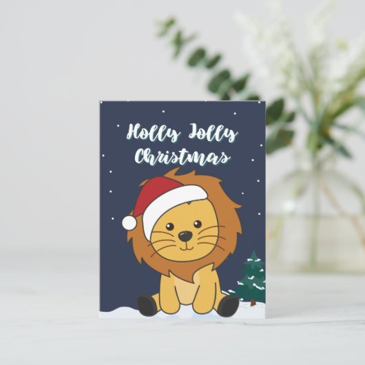 Leeuw Kerst Sneeuw Winter Dieren Leeuwen Feestdag Feestdagenkaart (Staand voorkant)