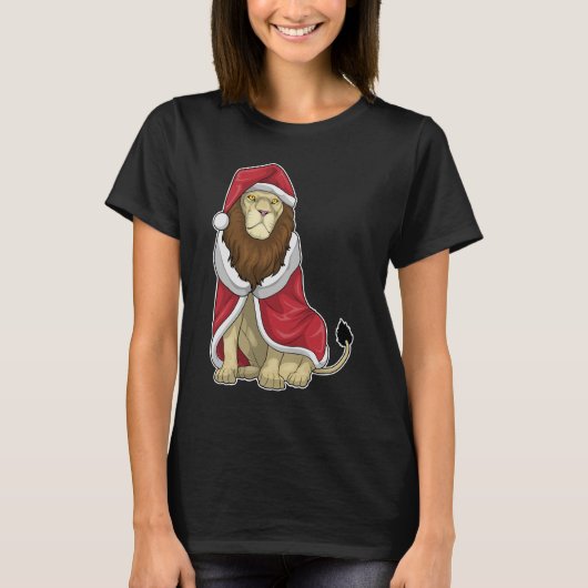 Leeuw Kerstmis Kerstman hoed T-shirt (Voorkant)