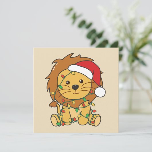 Leeuw Kerstmis Winter Dieren Vakantie Leeuwen Feestdagenkaart (Staand voorkant)