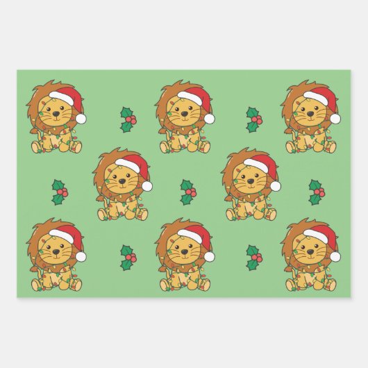 Leeuw Kerstmis Winter Dieren Vakantie Leeuwen Inpakpapier Vel (Voorkant 3)