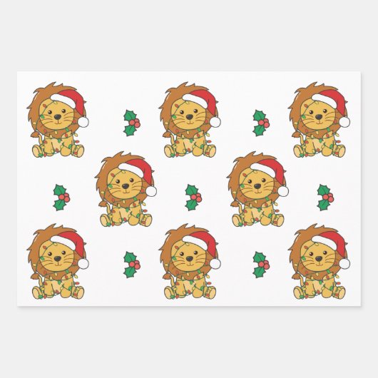 Leeuw Kerstmis Winter Dieren Vakantie Leeuwen Inpakpapier Vel (Voorkant 2)