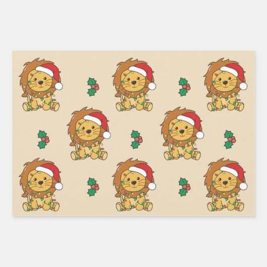 Leeuw Kerstmis Winter Dieren Vakantie Leeuwen Inpakpapier Vel (Voorkant)