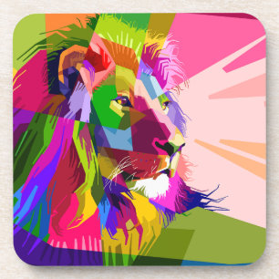 Leeuw Kleurrijk Prismatisch Pop Art Ontwerp-62501 Bier Onderzetter