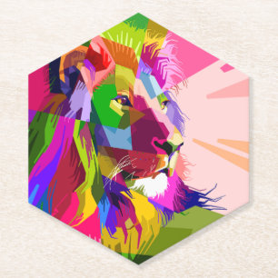 Leeuw Kleurrijk Prismatisch Pop Art Ontwerp Kartonnen Onderzetters
