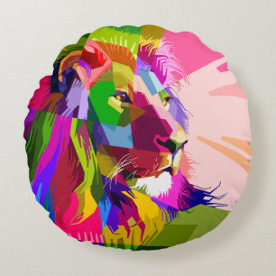 Leeuw Kleurrijk Prismatisch Pop Art Ontwerp Rond Kussen