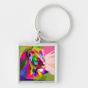 Leeuw Kleurrijk Prismatisch Pop Art Ontwerp Sleutelhanger