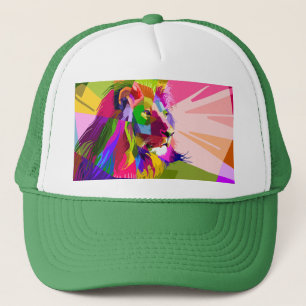Leeuw Kleurrijk Prismatisch Pop Art Ontwerp Trucker Pet