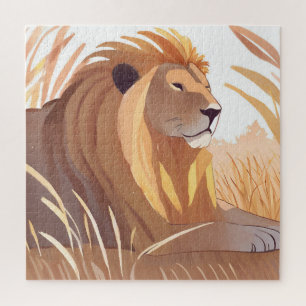 Leeuw Koning Mannetjesleeuw Natuur Dier Aquarel Legpuzzel
