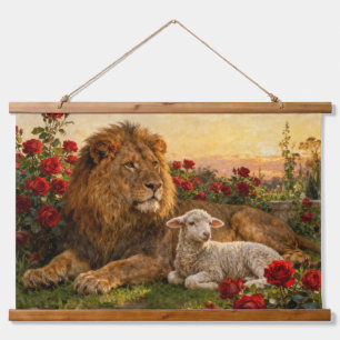 Leeuw & Lam in de Rozen Hangend Wandkleed