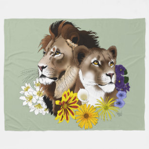 Leeuw Leeuwin Bloem Groen Fleece Deken