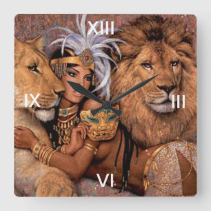 Leeuw Leeuwin Jungle Prinses Wandklok Vierkante Klok