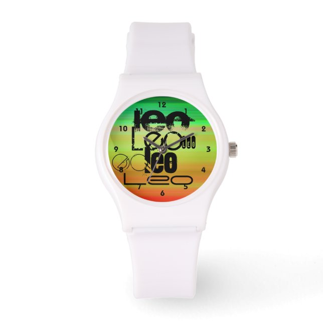 Leeuw; Levendig groen, Sinaasappel, & geel Horloge (Voorkant)