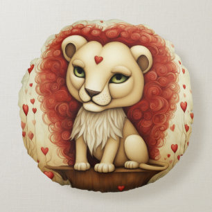 Leeuw Liefde 3 Rond Kussen