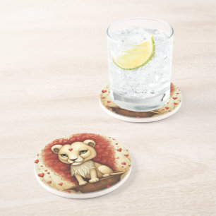 Leeuw Liefde 3 Zandsteen Onderzetter