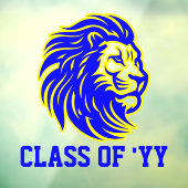 Leeuw Mascotte Blauw en Geel Afstuderen Cadeau Raamsticker (Vel 3)