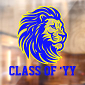 Leeuw Mascotte Blauw en Geel Afstuderen Cadeau Raamsticker (Vel 2)