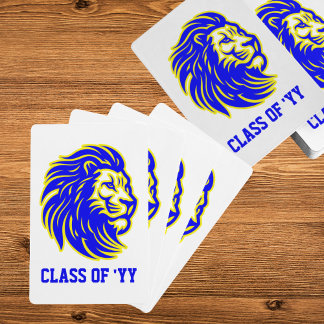 Leeuw Mascotte Blauw Geel en Wit Graduation Party Pokerkaarten
