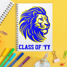 Leeuw Mascotte Blauw Geel Senior Class Pride Notitieboek